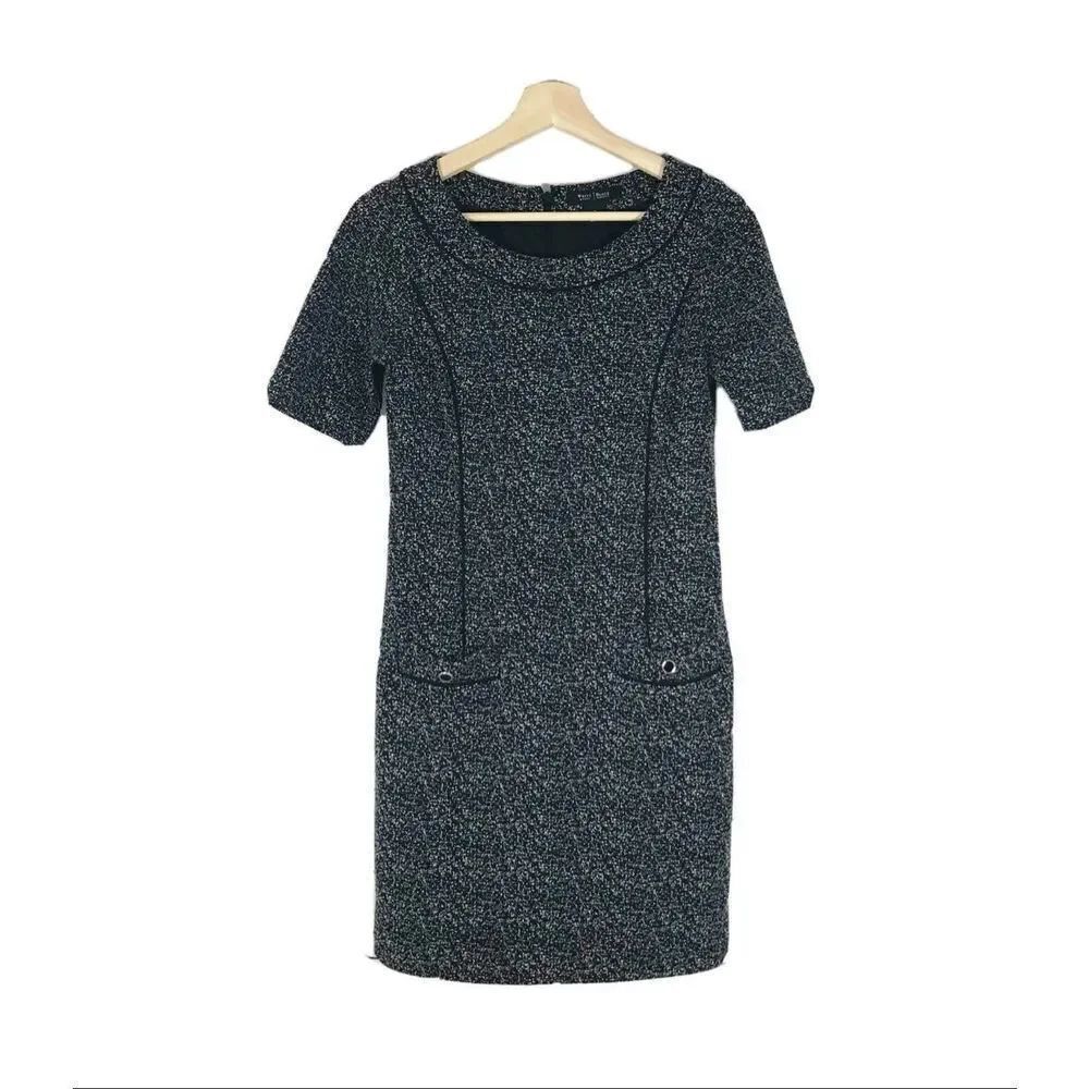 White House Black Market Womens 4 Tweed Midi Dress Black Old Money Preppy Office